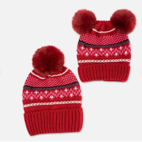 Charter Club Mommy & Me Fair Isle Beanies Set Red Cozy Comfy Festive One Size - Picture 2 of 5